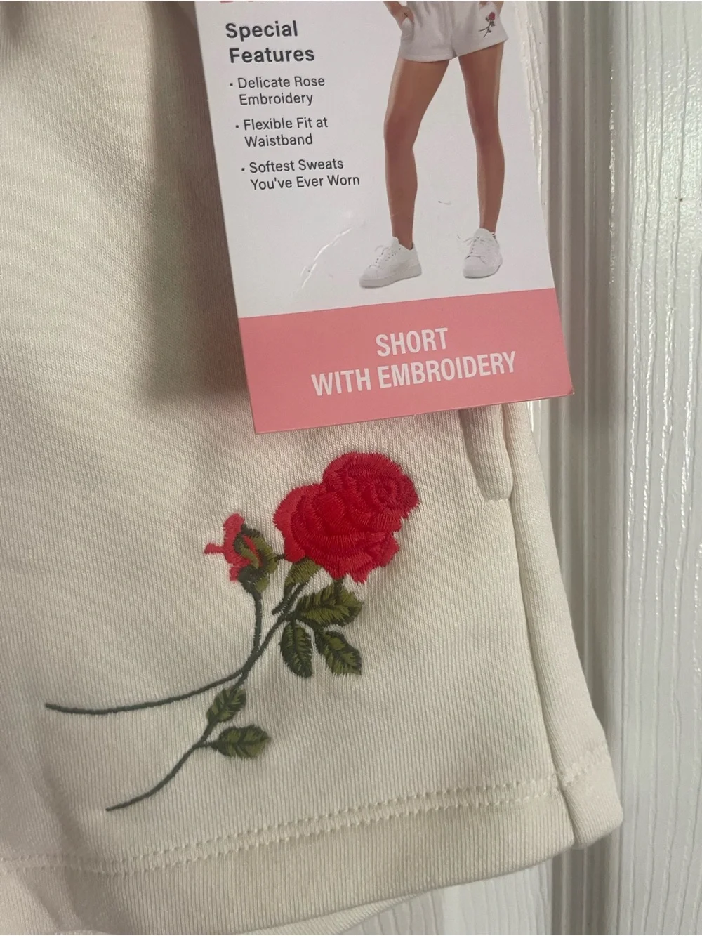 NWT Mills by Millie Bobby Brown Ivory Rose Embroidered Terry Lounge Shorts XS